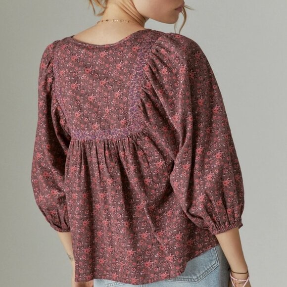 Lucky Brand Mix Print Peasant Top, XS, Multicolor - Picture 2 of 5